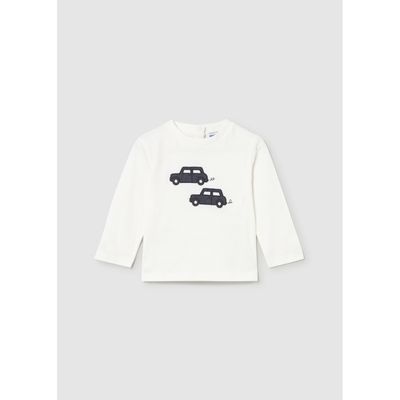 CREAM TSHIRT NAVY KNIT CAR APPLIQUE / 2072-048