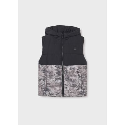 BLACK REVERSIBLE VEST HOODED QUILTED / 7306-068