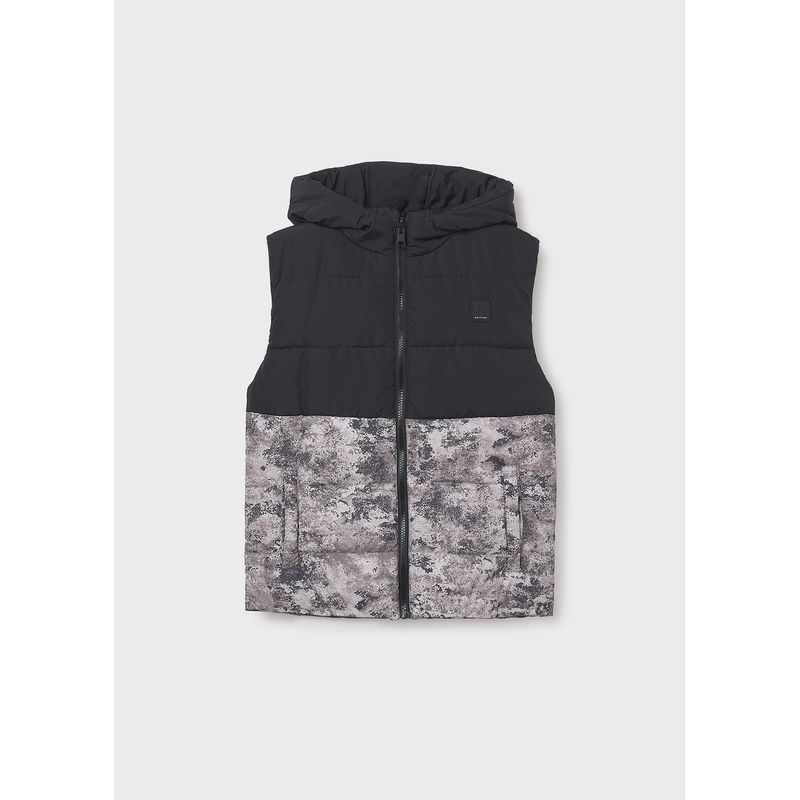 BLACK REVERSIBLE VEST HOODED QUILTED / 7306-068
