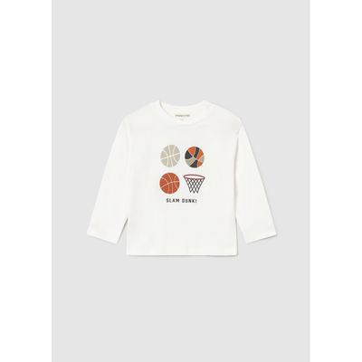 CREAM TSHIRT BASKET BALL PRINT LONG SLEEVE / 2060-091