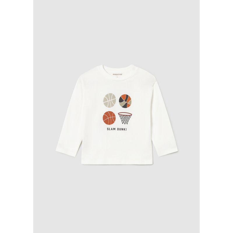 CREAM TSHIRT BASKET BALL PRINT LONG SLEEVE / 2060-091