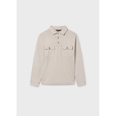 BEIGE POLO TOP 2 POCKETS BUTTON SLEEVE / 7103-064