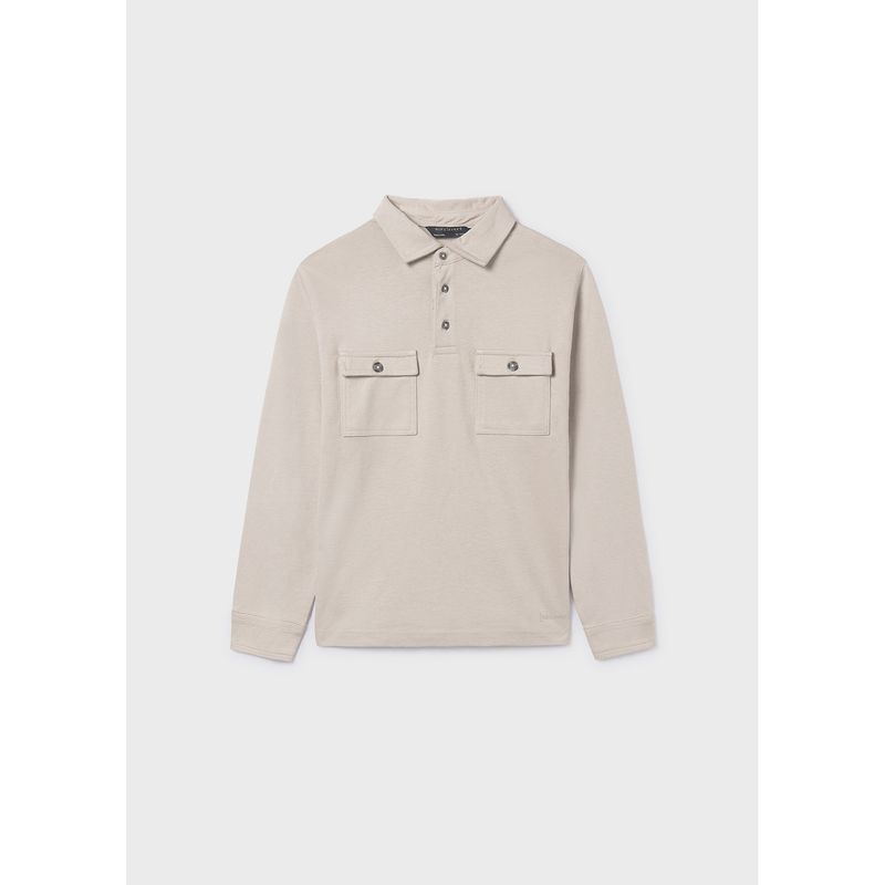 BEIGE POLO TOP 2 POCKETS BUTTON SLEEVE / 7103-064