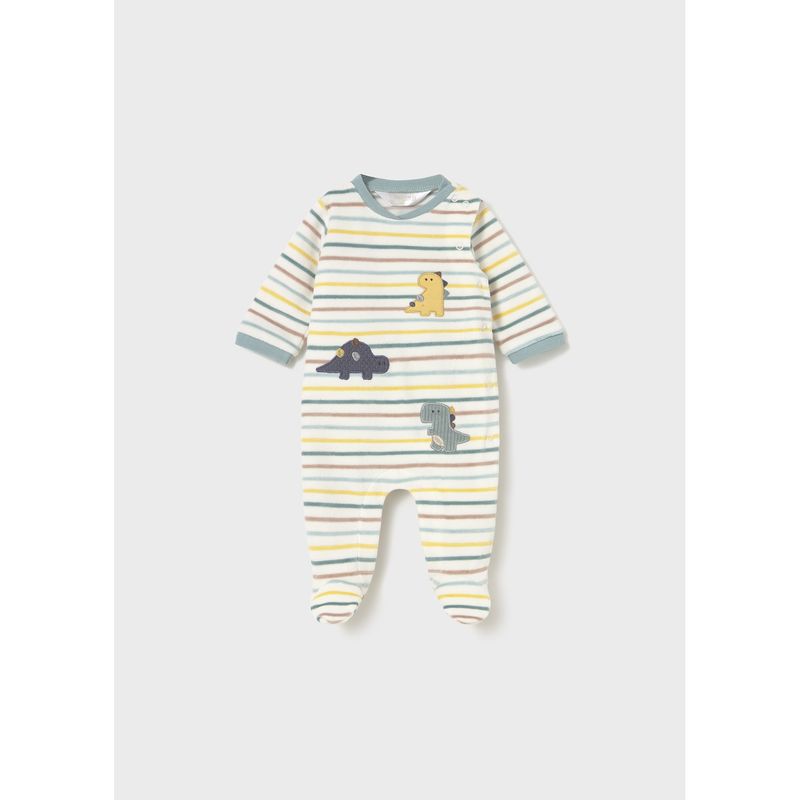 CREAM MCL STRIPED SLEEPER VELOUR SIDECLOSURE ANIMAL APPLIQUE / 2718-049