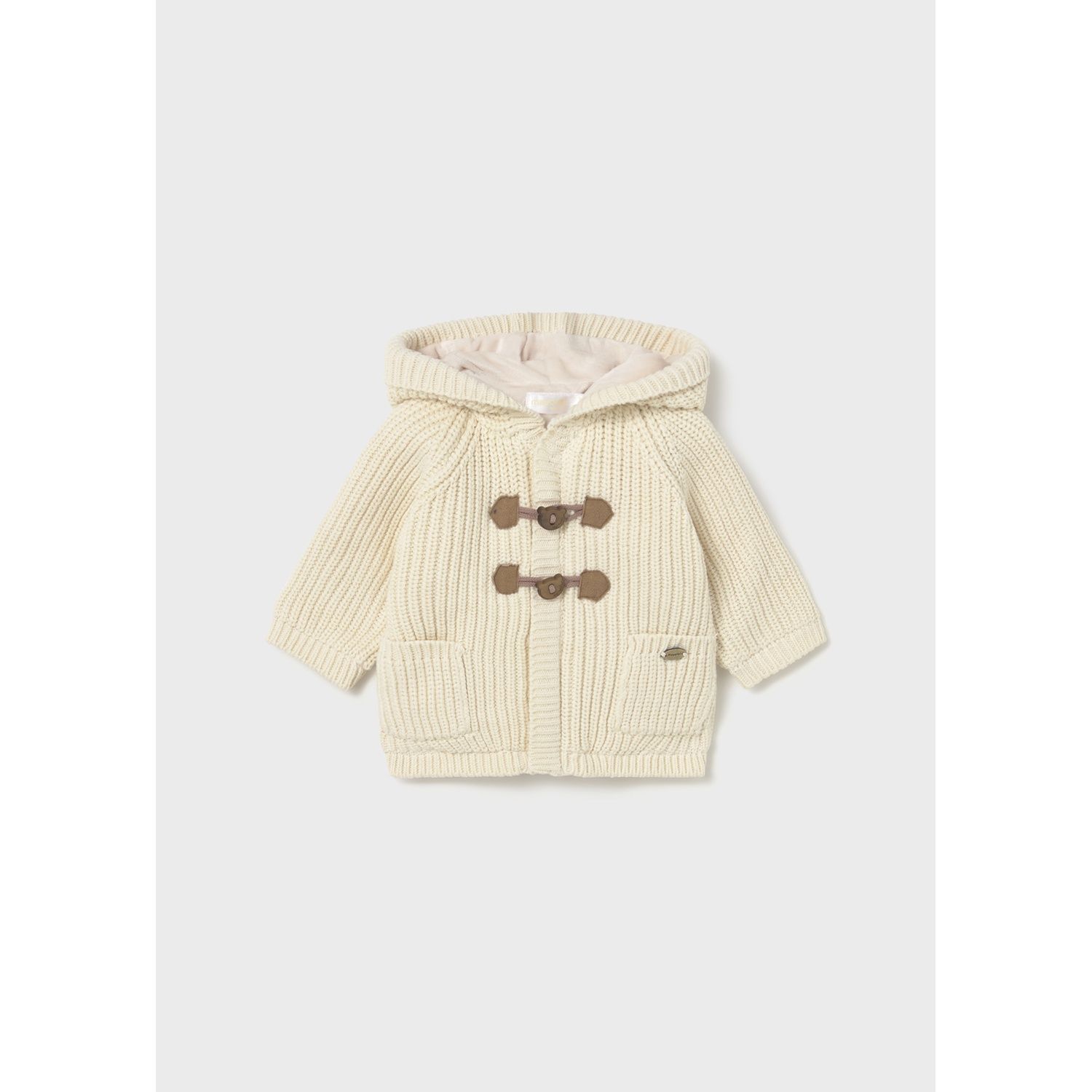 CREAM KNIT HOODED CARDIGAN VELOUR LINING / 2330-035