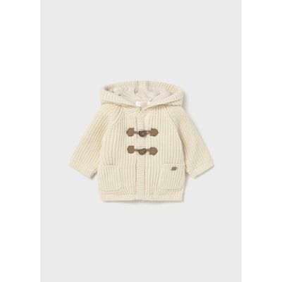 CREAM KNIT HOODED CARDIGAN VELOUR LINING / 2330-035