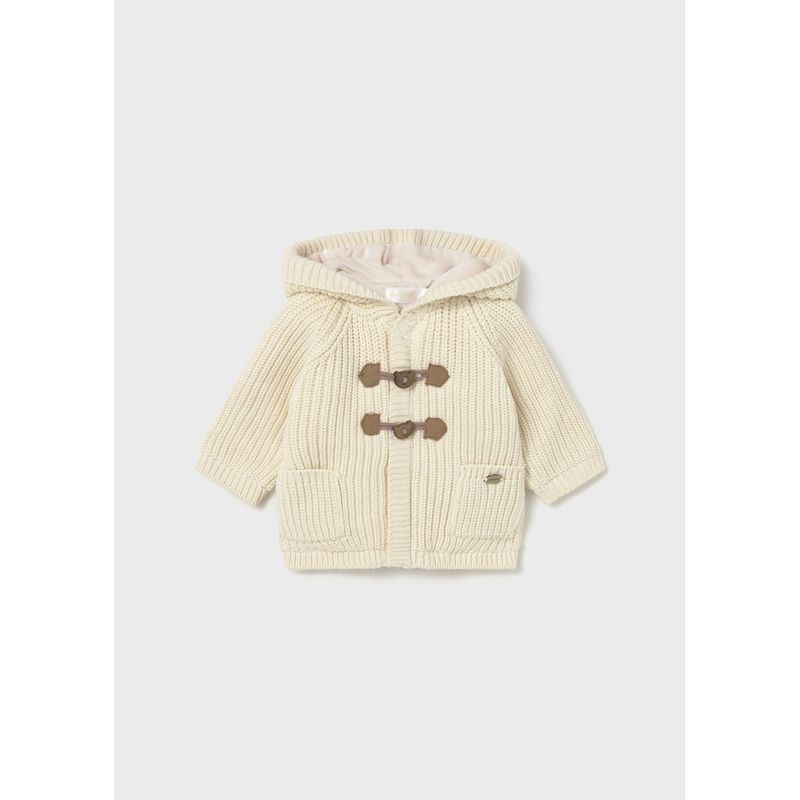 CREAM KNIT HOODED CARDIGAN VELOUR LINING / 2330-035