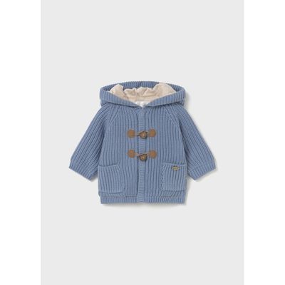 CLOUD BLUE KNIT CARDIGAN HOODED VELOUR LINING / 2330-034