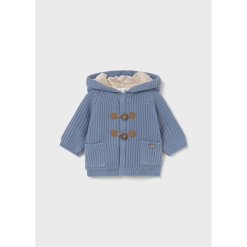 CLOUD BLUE KNIT CARDIGAN HOODED VELOUR LINING / 2330-034