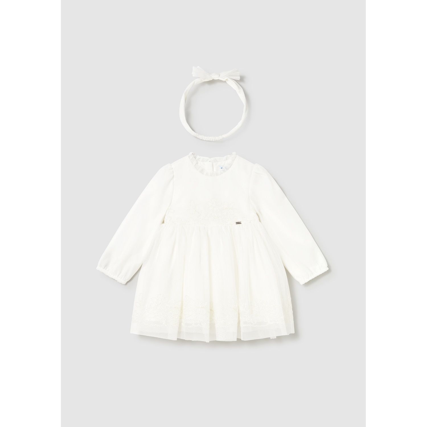 2PC OFF WHITE EMBROIDED TULLE DRESS & HEADBAND / 2902-064