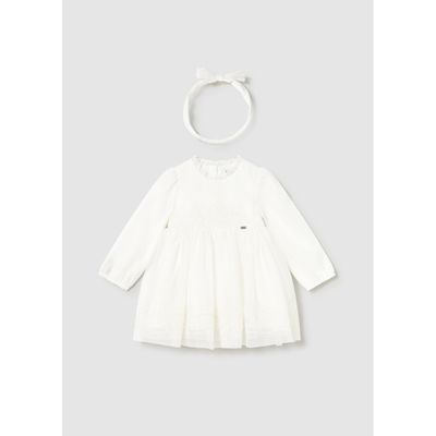 2PC OFF WHITE EMBROIDED TULLE DRESS & HEADBAND / 2902-064