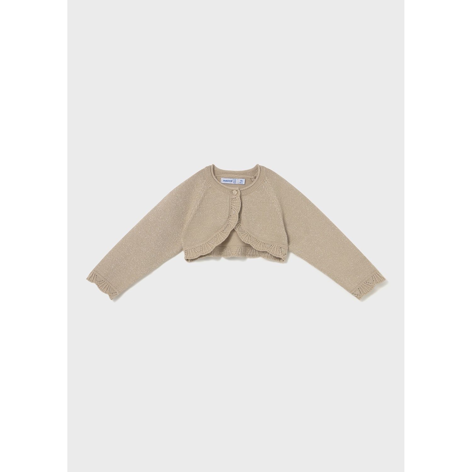 TAUPE KNIT BOLERO CARDIGAN SCALOPED EDGING SPARKLE / 308-71