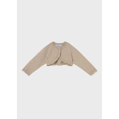 TAUPE KNIT BOLERO CARDIGAN SCALOPED EDGING SPARKLE / 308-71