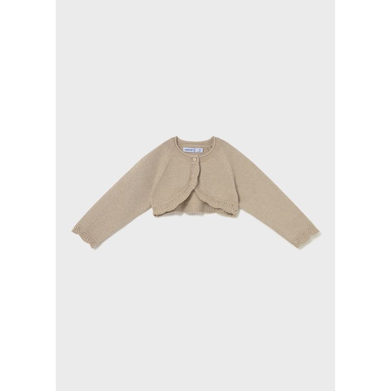 TAUPE KNIT BOLERO CARDIGAN SCALOPED EDGING SPARKLE / 308-71