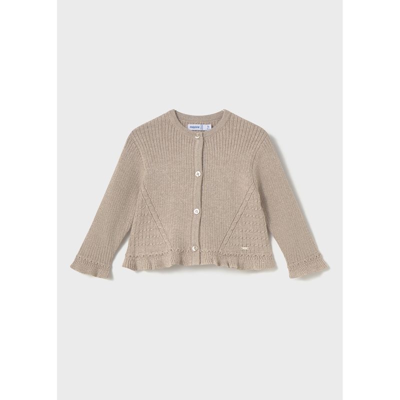 TAN KNIT CARDIGAN FLOUNCE EDGING / 2358-033
