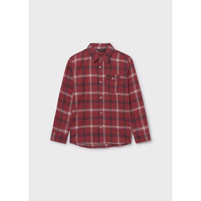 RED PLAID SHIRT LONG SEEVE WITH POCKET / 7108-054