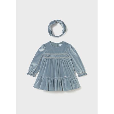 2PC BLUE BELL VELOUR DRESS & HEADBAND SMOCKED EFFECT / 2904-072