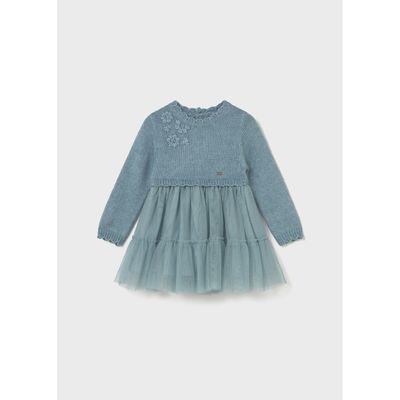 AQUA BLUE DRESS KNIT & TULLE / 2905-031