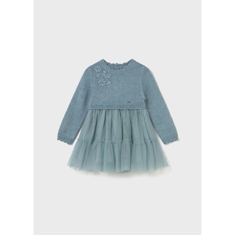 AQUA BLUE DRESS KNIT & TULLE / 2905-031