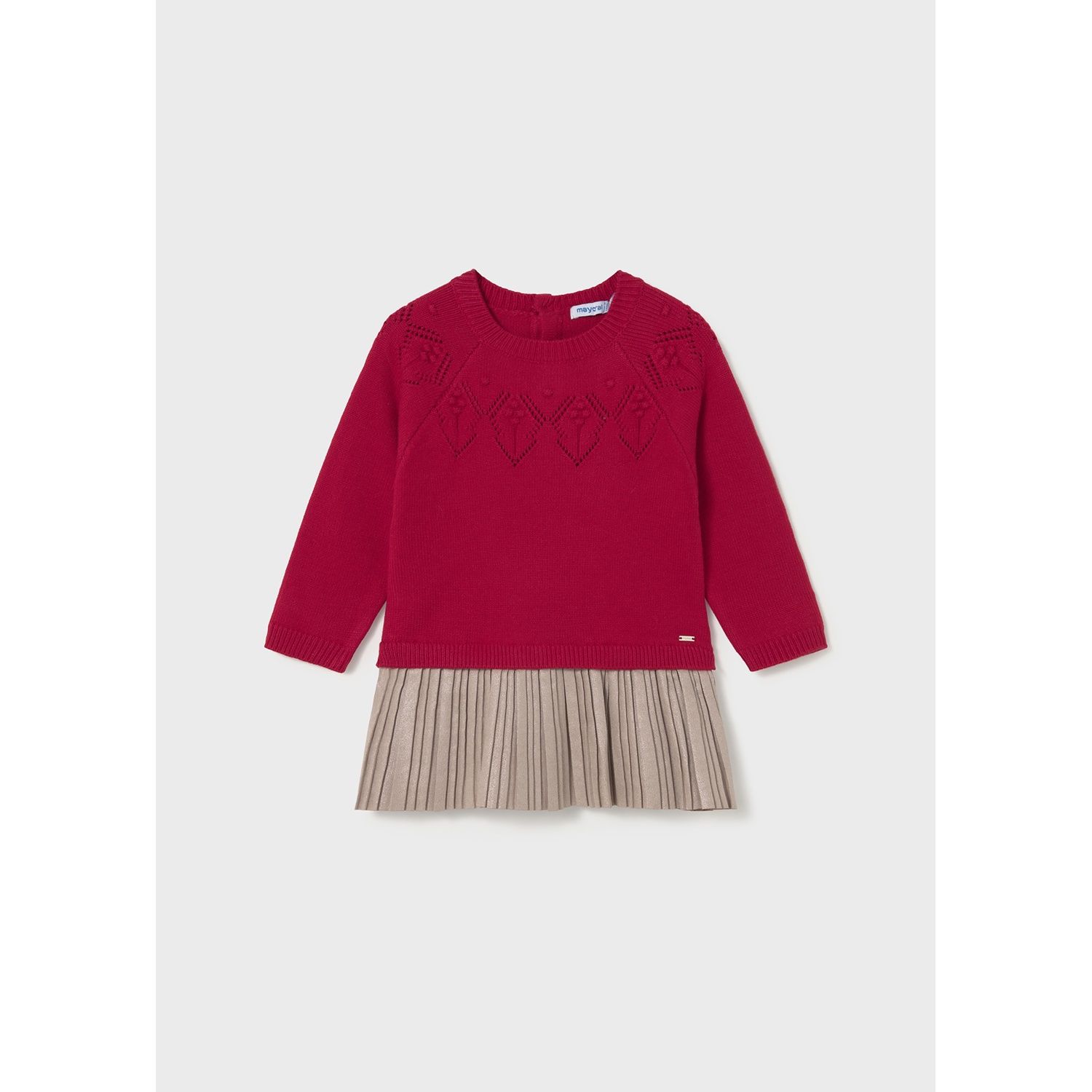RED KNIT DRESS TAUPE PLEATED SKIRT / 2908-038