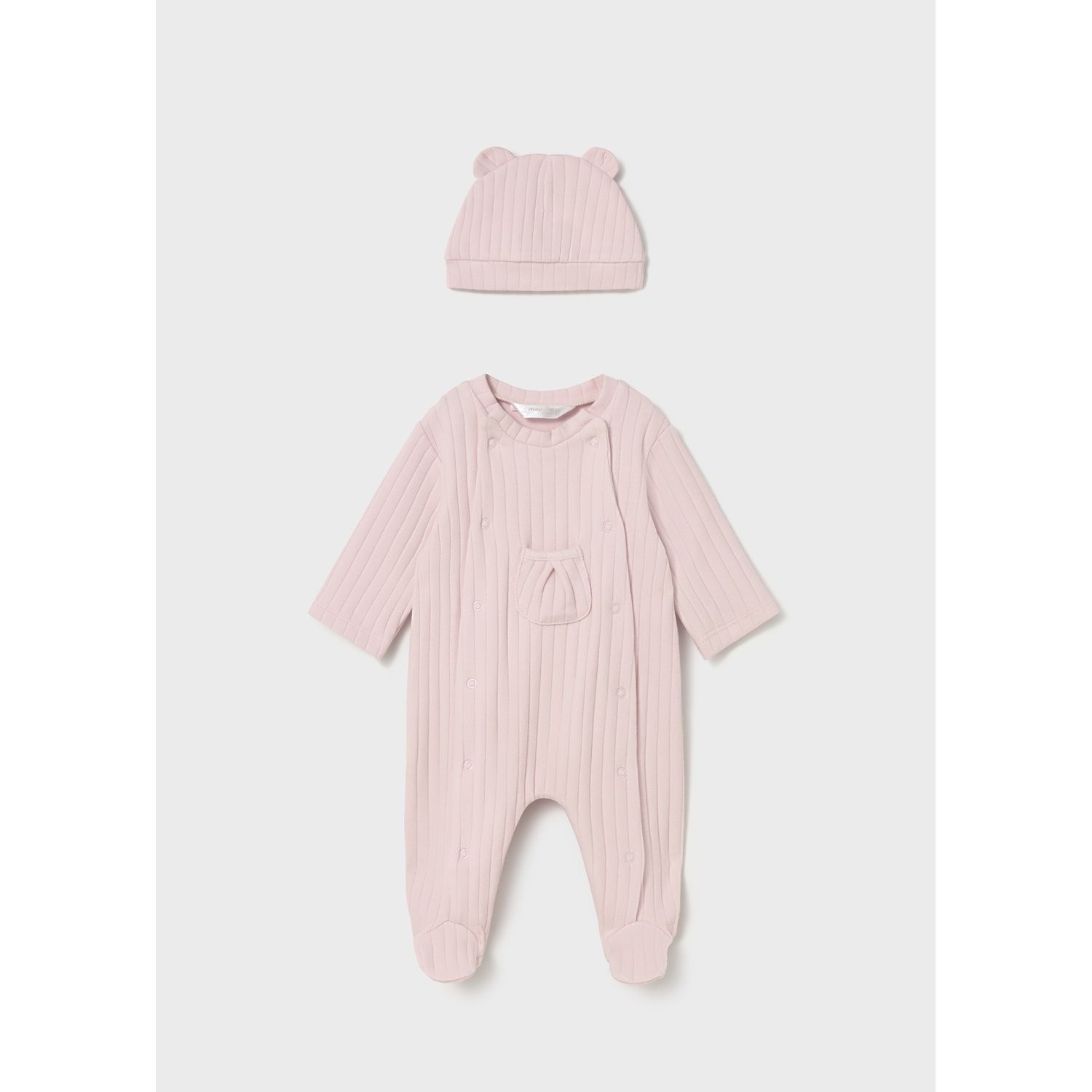 2PC ROSE PINK SLEEPER & HAT RIBBED FRONT CLOSURE / 2705-072