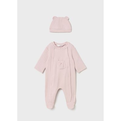 2PC ROSE PINK SLEEPER & HAT RIBBED FRONT CLOSURE / 2705-072