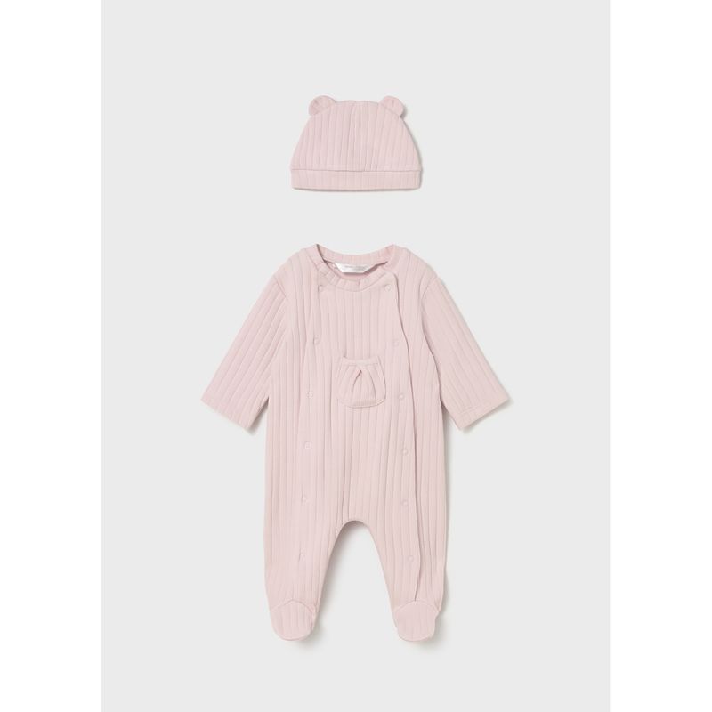 2PC ROSE PINK SLEEPER & HAT RIBBED FRONT CLOSURE / 2705-072