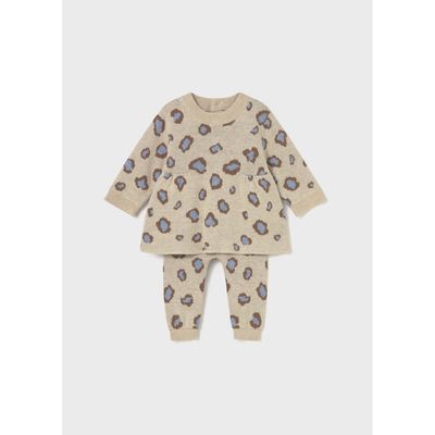 2PC TAN KNIT PANT SET PAW PRINT / 2732-090