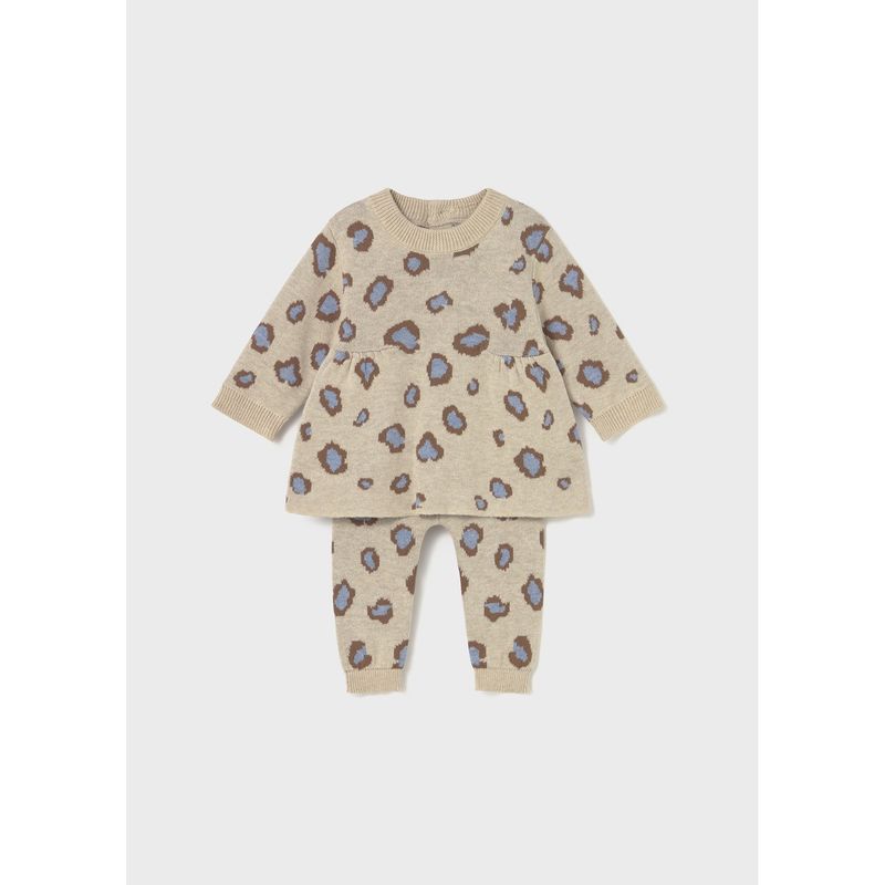 2PC TAN KNIT PANT SET PAW PRINT / 2732-090