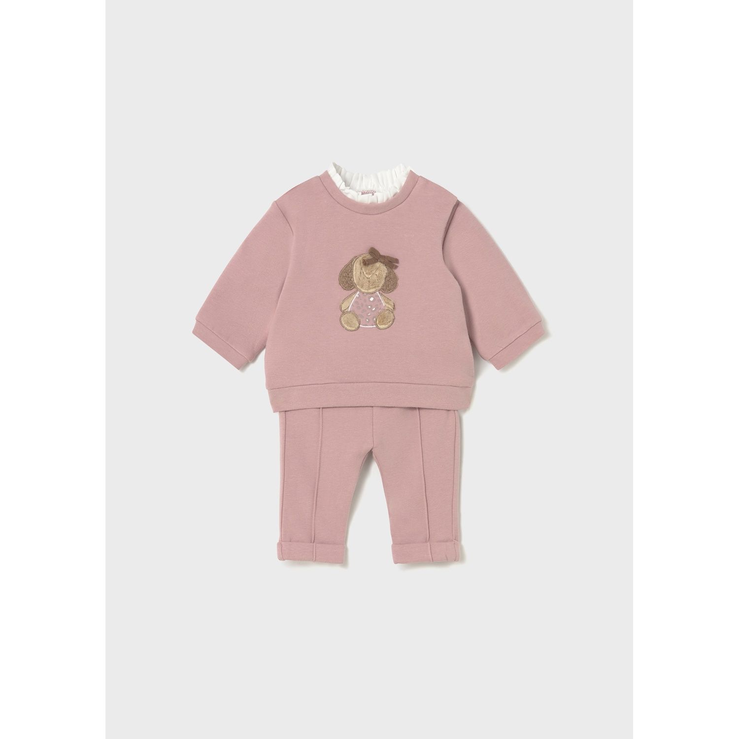 2PC PETAL PINK PANT SET PUPPY APPLIQUE SIDECLOSURE SOFT / 2560-019