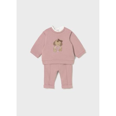 2PC PETAL PINK PANT SET PUPPY APPLIQUE SIDECLOSURE SOFT / 2560-019