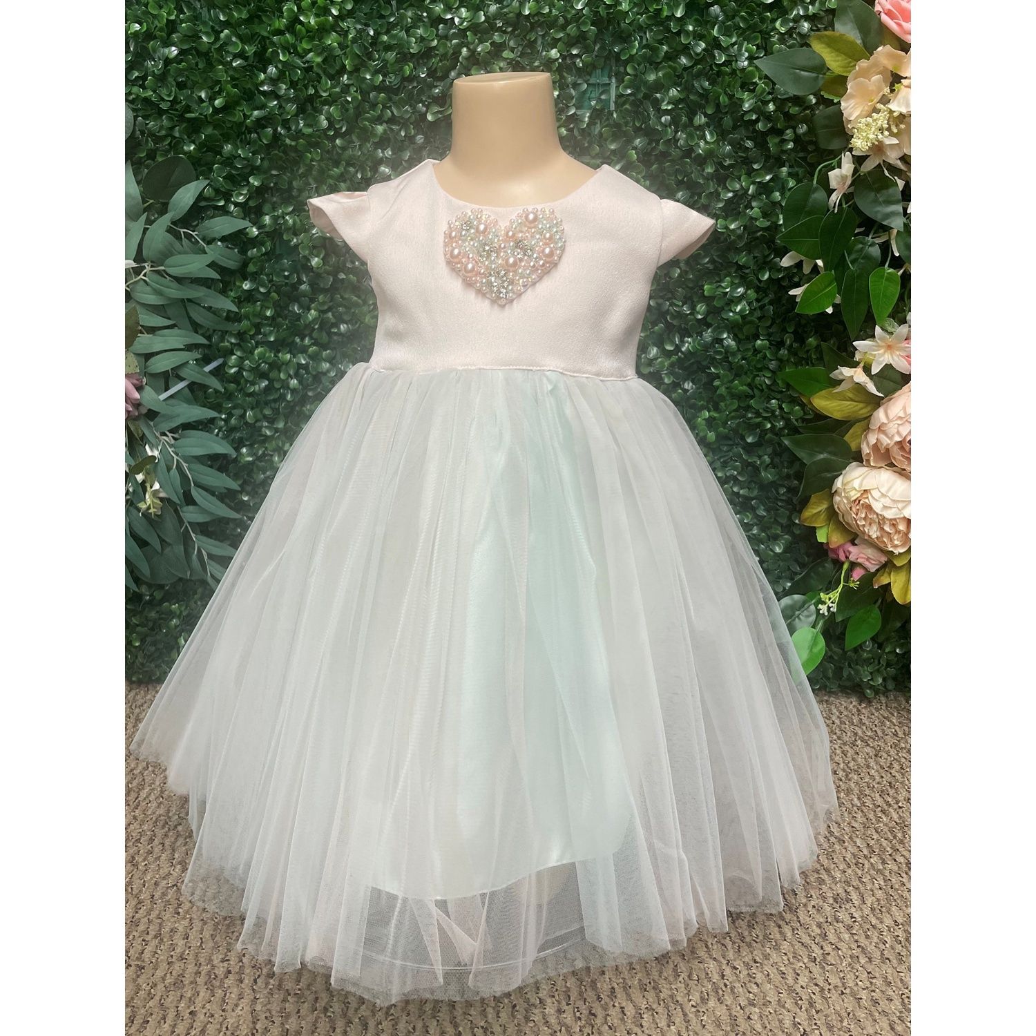 PINK & BLUE TULLE DRESS PEARL & RHINESTONE APPLIQUE / 202