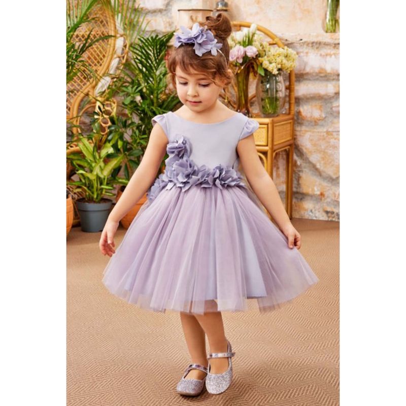 2PC MAUVE DRESS & HEADBAND FLOWER TRIM / 3218
