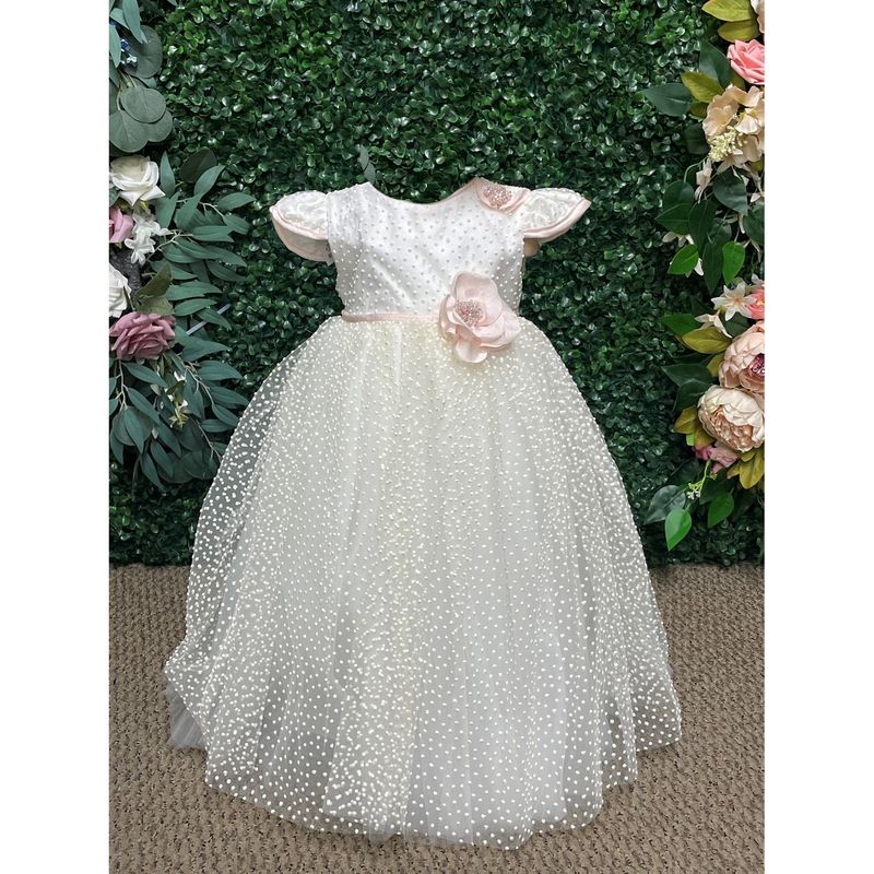 CREAM DRESS & PINK BELT  DOTTED TULLE SKIRT / 306