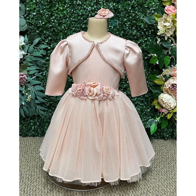 3PC PINK TULLE DRESS SATIN JACKET & HAIRCLIP SPARKLY ROSES APPLIQUE / 4228 3PC PINK TULLE DRESS SATIN JACKET & HAIRCLIP SPARKLY ROSES APPLIQUE / 4228