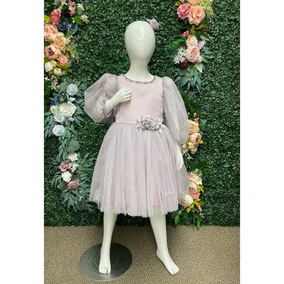2PC LILAC TULLE DRESS   PEARL TRIM NECKLINE FLOWER APPLIQUE / 4216