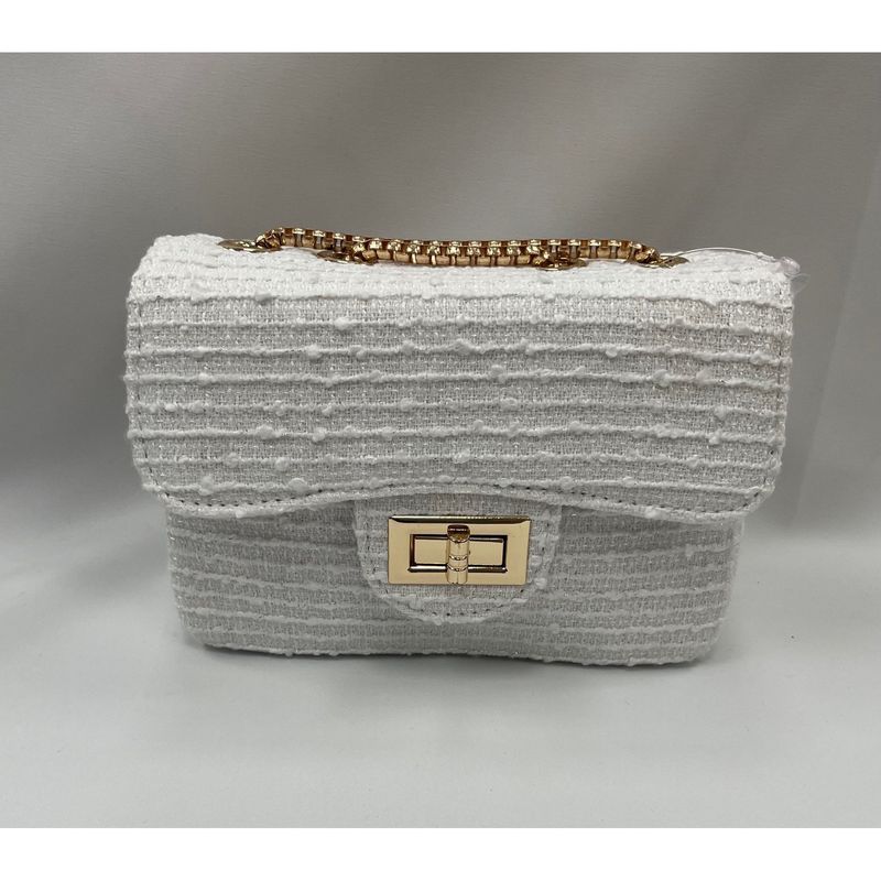 WHITE PURSE GOLD CHAIN LARGE OUTSIDE POCKET / 0