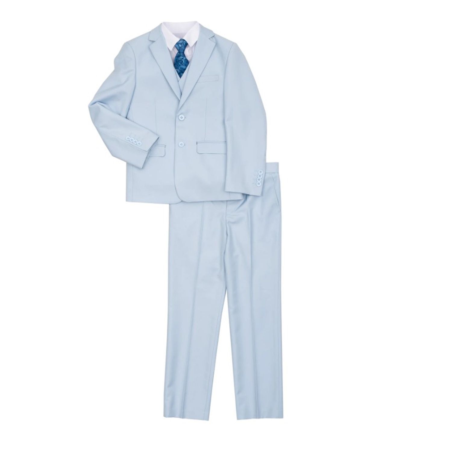 5PC LIGHT BLUE SUIT MCL PINK TIE SLIM FIT 4 WAY STRETCH CLOUD CLOTH / SY1010