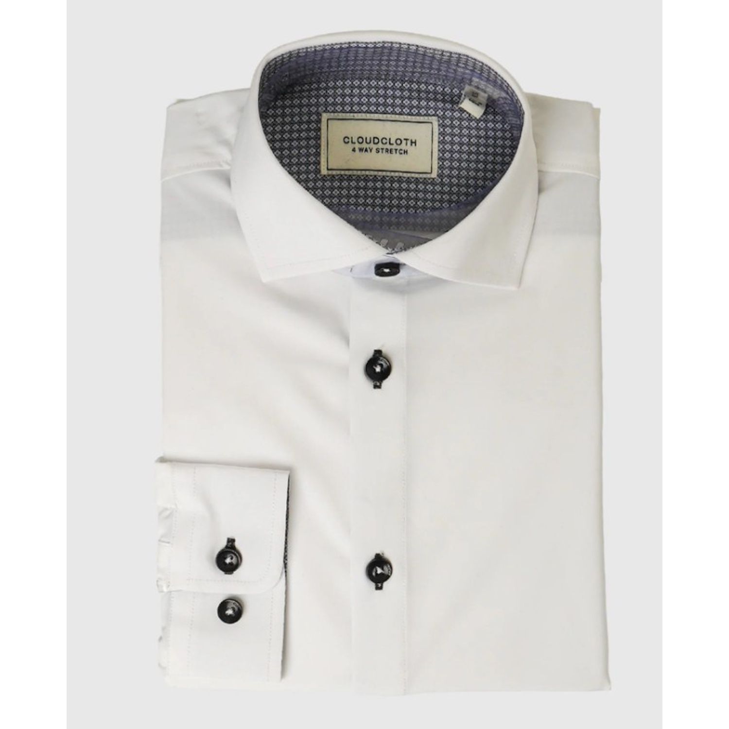 WHITE SHIRT BLACK CONTRAST TRIM 4 WAY STRETCH CLOUDCLOTH / SH9801C1