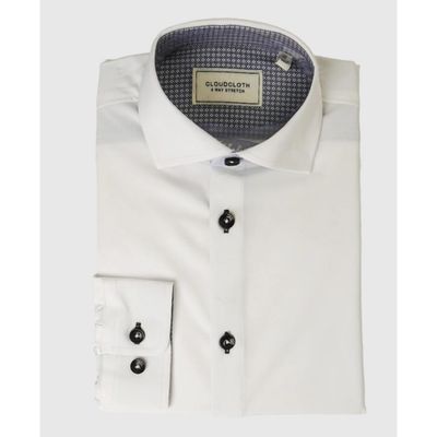 WHITE SHIRT BLACK CONTRAST TRIM 4 WAY STRETCH CLOUDCLOTH / SH9801C1