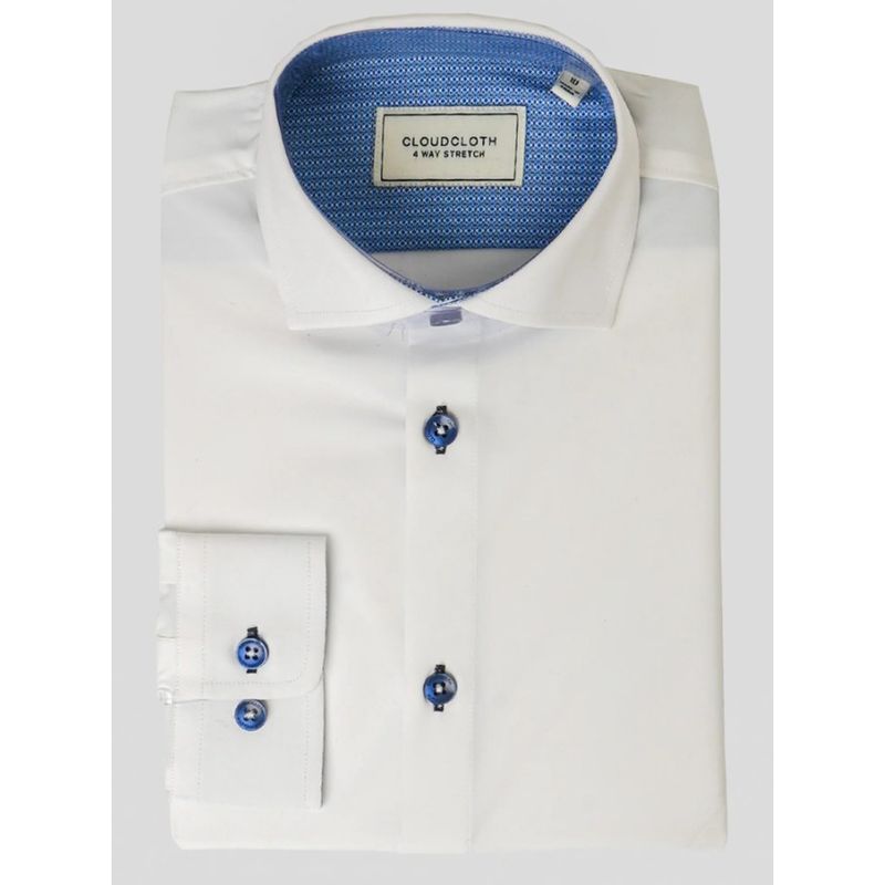 WHITE SHIRT NAVY CONTRAST TRIM 4 WAY STRETCH CLOUDCLOTH / SH9801C1 WHITE SHIRT NAVY CONTRAST TRIM 4 WAY STRETCH CLOUDCLOTH / SH9801C1