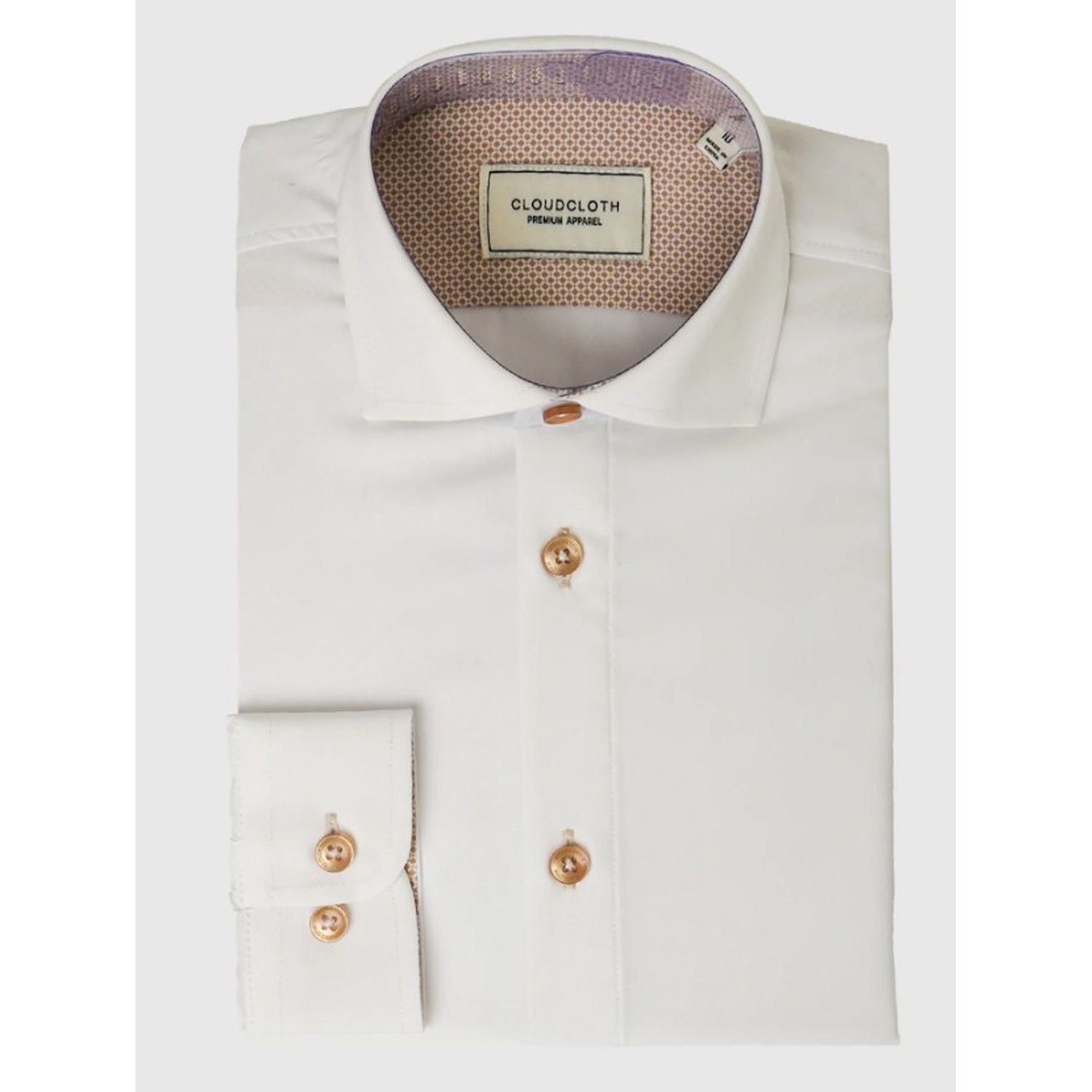 WHITE SHIRT TAN CONTRAST PRINT 4 WAY STRETCH CLOUD CLOTH / SH9801C1