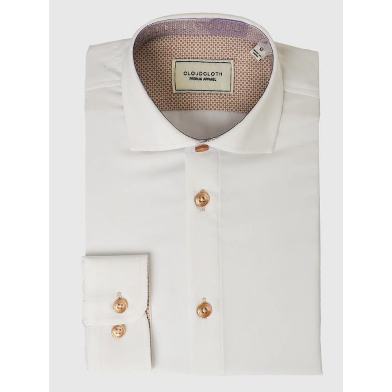 WHITE SHIRT TAN CONTRAST PRINT 4 WAY STRETCH CLOUD CLOTH / SH9801C1 WHITE SHIRT TAN CONTRAST PRINT 4 WAY STRETCH CLOUD CLOTH / SH9801C1