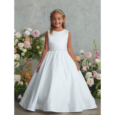 IVORY SATIN DRESS WITH PEARL /RHINESTONE BELT BOW / 5900