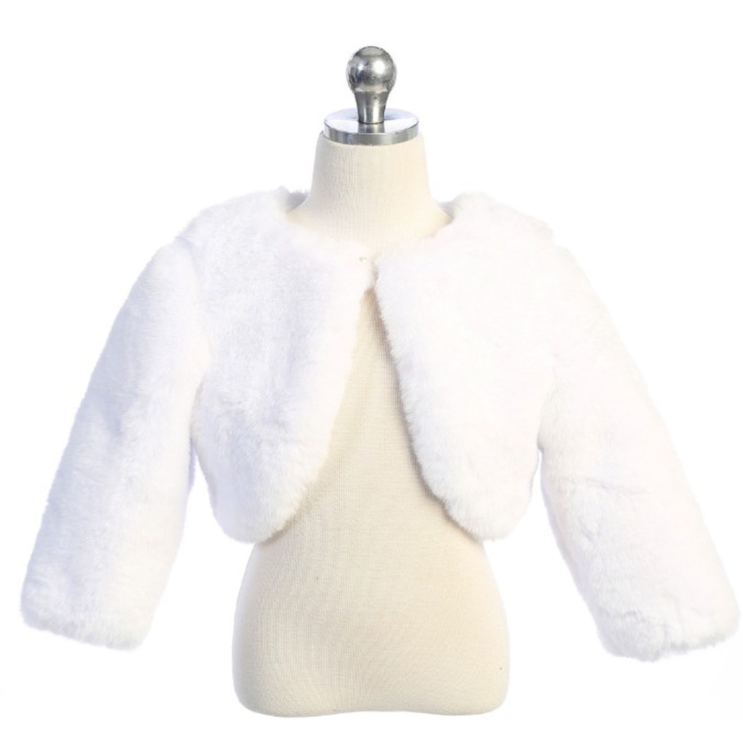 WHITE FAUX FUR BOLERO JACKET PEARL BUTTON CLOSURE / 7914