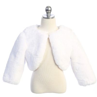 WHITE FAUX FUR BOLERO JACKET PEARL BUTTON CLOSURE / 7914
