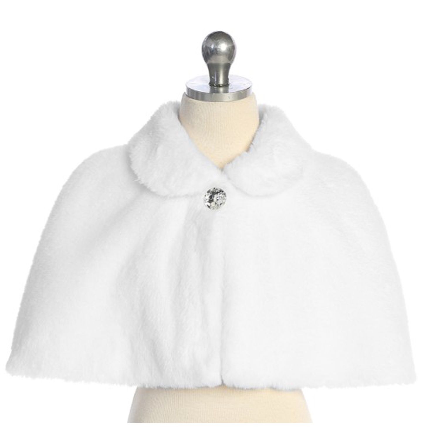 WHITE FAUX FUR CAPE RHINESTONE TRIM / 7900