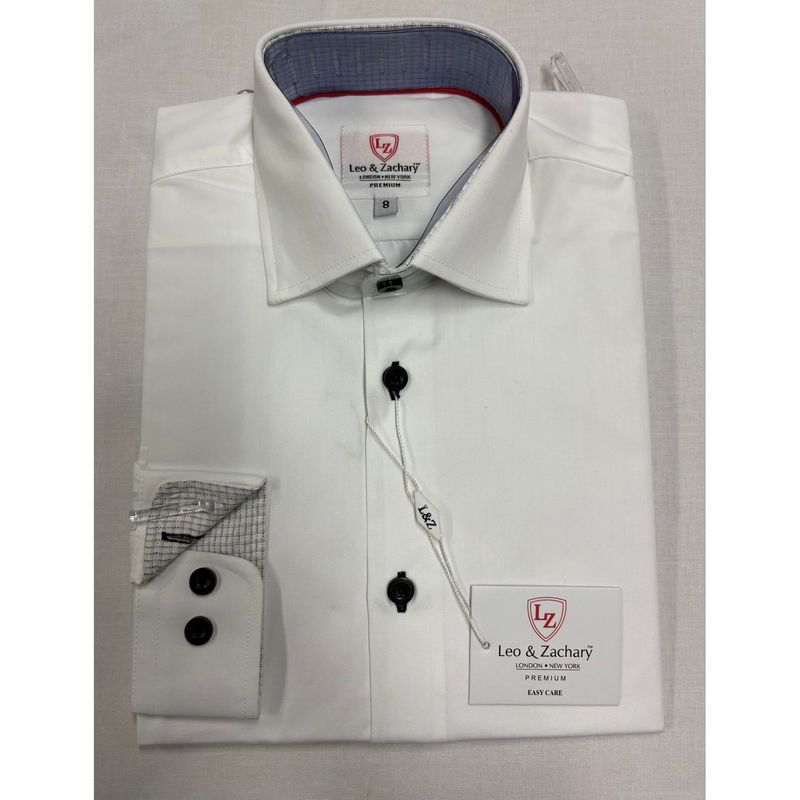 WHITE SHIRT WRINKLE FREE BLACK CHECK & BUTTONS TRIM / P-5544 WHITE SHIRT WRINKLE FREE BLACK CHECK & BUTTONS TRIM / P-5544
