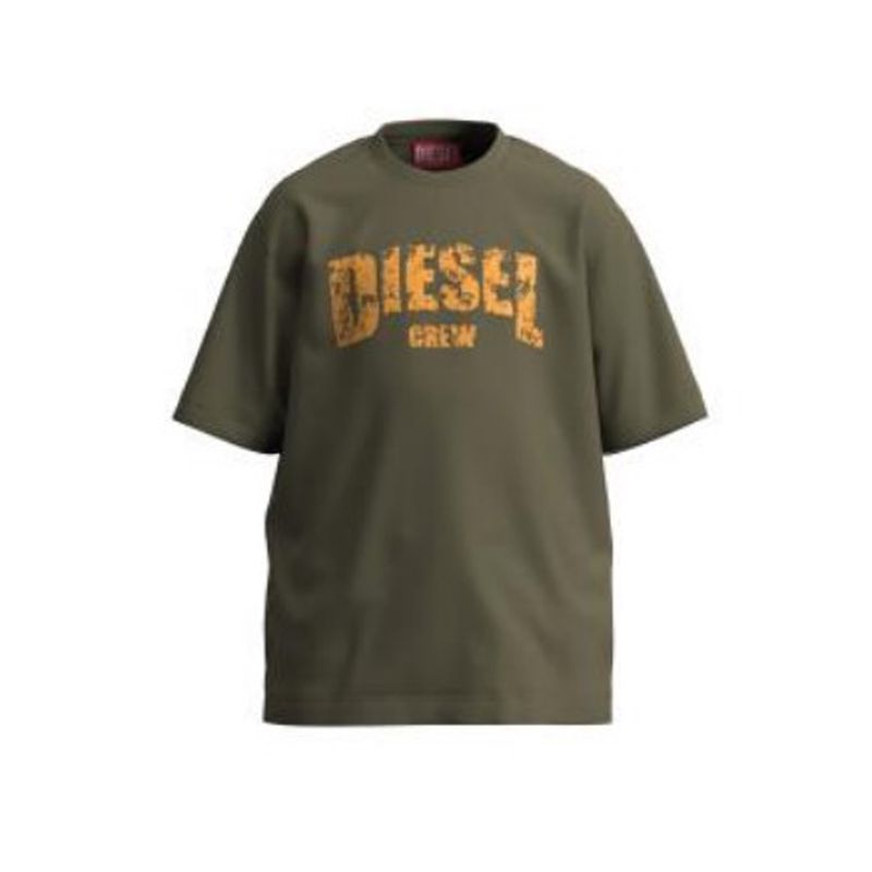 ARMY GREEN TSHIRT ORANGE DISTRESSED LOGO SHORT SLEEVE / J02868-K511