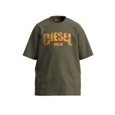 ARMY GREEN TSHIRT ORANGE DISTRESSED LOGO SHORT SLEEVE / J02868-K511